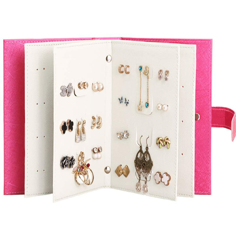 [Australia] - Yerwal Earrings Organizer Book-Portable Stud Hook Dangly Earring Holder-Pu Leather Earring Storage Case-42 Pairs-Rose Red Rose Red 