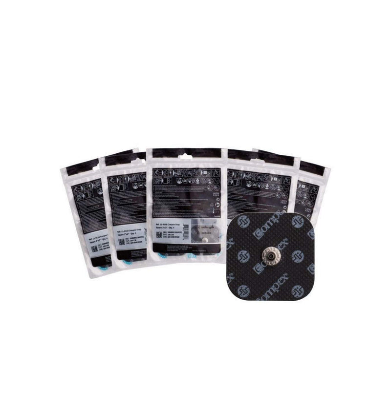 [Australia] - Compex Easy Snap Electrodes 2in x 2in for Edge, Performance, Sport Elite, Wireless Muscle Stimulators, 4 Count (Pack of 5) 4 Count (Pack of 5) 