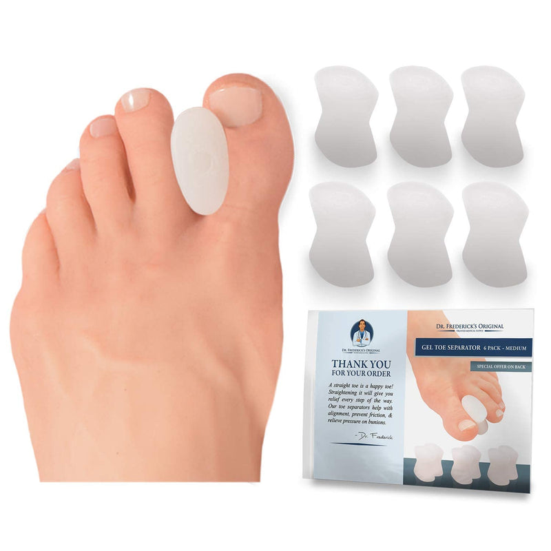 [Australia] - Dr. Frederick's Original Gel Toe Separators - Bunion Pain Relief for Men & Women - 6 Pieces - Medium Medium (6 Count) 