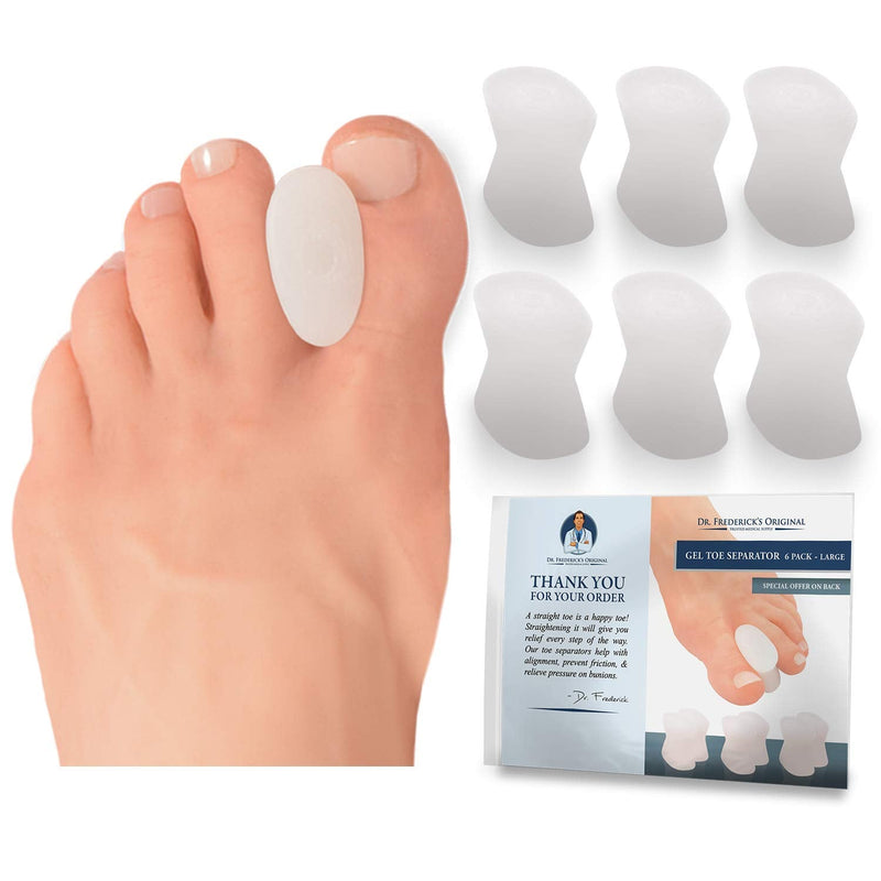 [Australia] - Dr. Frederick's Original Gel Toe Separators - Bunion Pain Relief for Men & Women - 6 Pieces - Large Large (6 Count) 