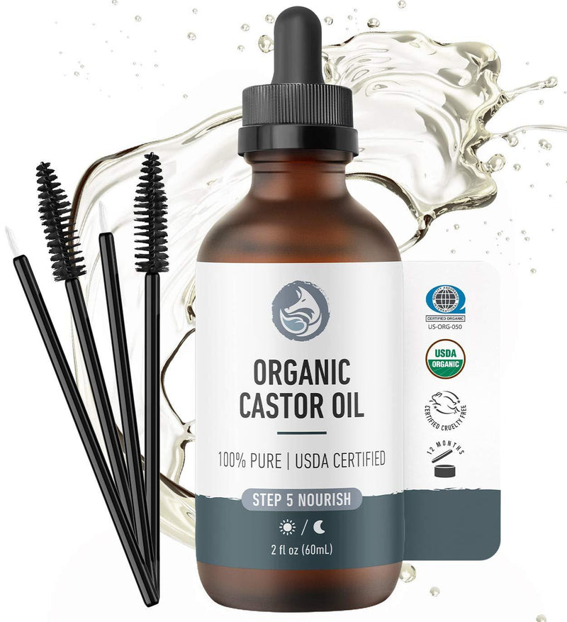 [Australia] - Foxbrim Organic Castor Oil - 100% Pure - Hexane Free - Grow Eye Lashes and Eye Brows - For Hair Skin and Nails - With Applicator Wand and Brush Kit - 2 oz 