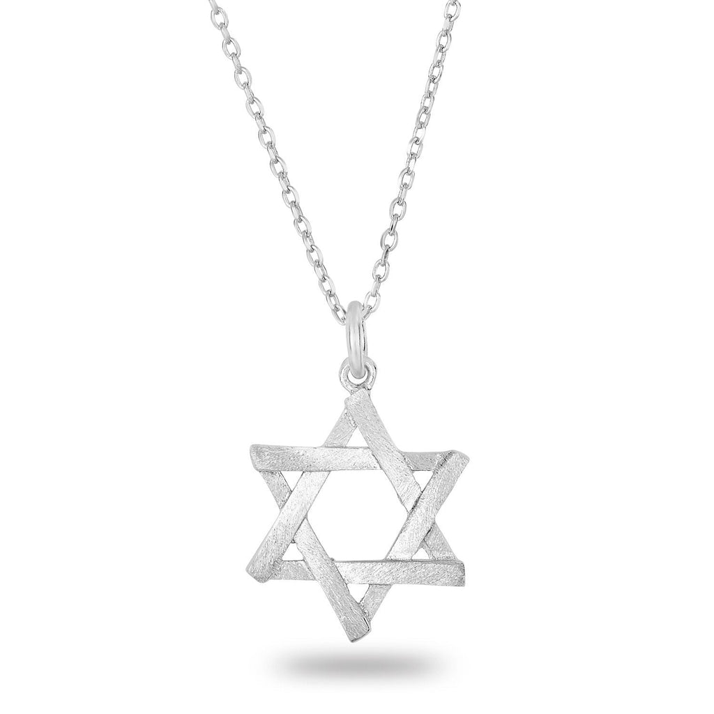 [Australia] - Spoil Cupid 14k Gold Plated 925 Sterling Silver Jewish Jewelry Star of David Necklace Matte Finish Brush Textured, 18" SIlver Star 