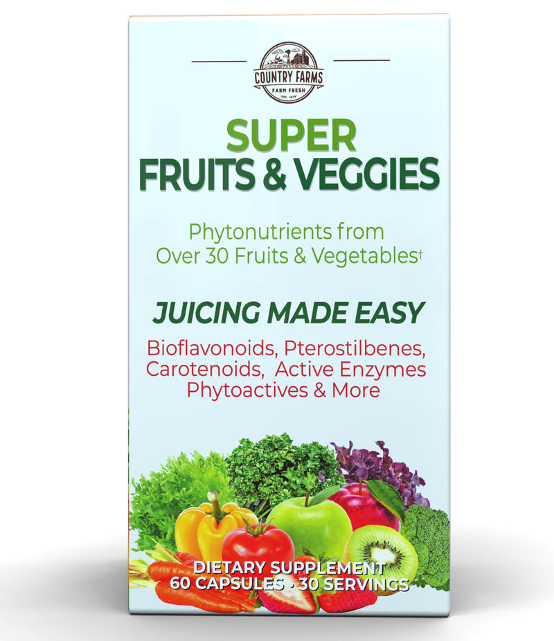 [Australia] - Country Farms Super Fruit and Veggies Capsules, 30 Fruits and Vegetables, 30 Servings, 60 Count (Pack of 1) 