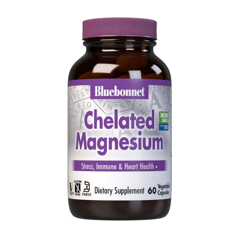 [Australia] - Bluebonnet Nutrition Albion Chelated Magnesium Vegetable Capsule, 200 mg, Stress Relief, Vegan, Non GMO, Gluten Free, Soy Free, Milk Free, Kosher, 60 Vegetable Capsule, 1 Month Supply 