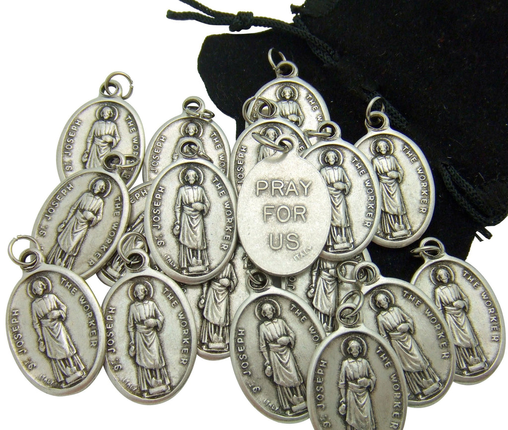 [Australia] - Bulk Medal Lot Set of 20 Saint Joseph The Worker Silver Tone Metal Pendant W Bag from Italy 