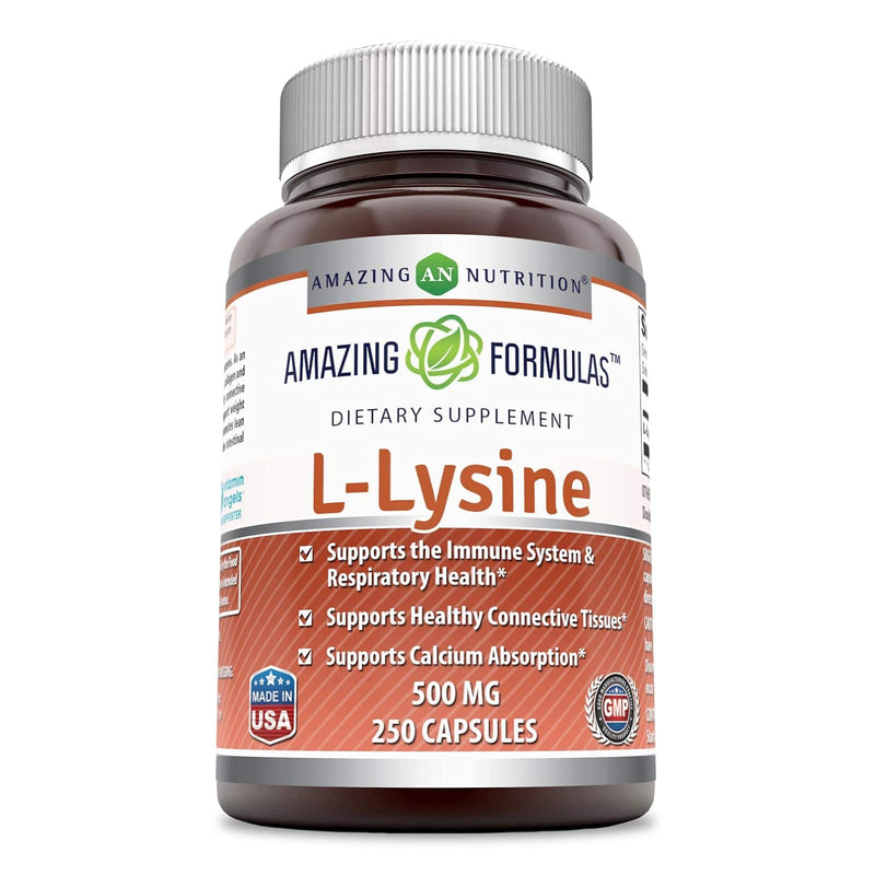 [Australia] - Amazing Formulas L-Lysine 500mg Amino Acid Capsules -(Non GMO,Gluten Free) - Immune Support, Respiratory Health & More (250 Caspules) 