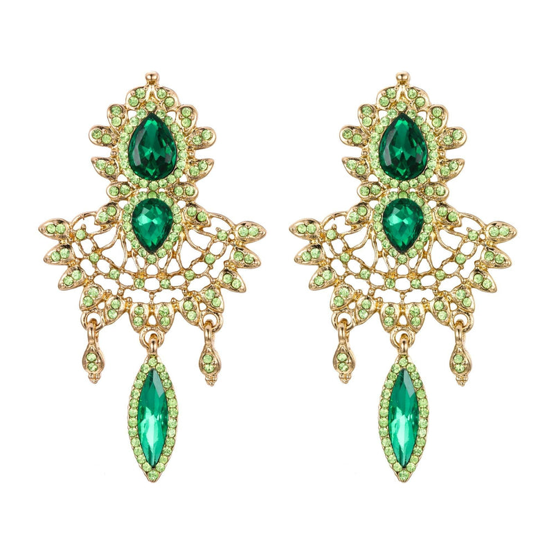 [Australia] - EleQueen Women's Bridal Austrian Crystal Art Deco Teardrop Chandelier Dangle Earrings Emerald Color 