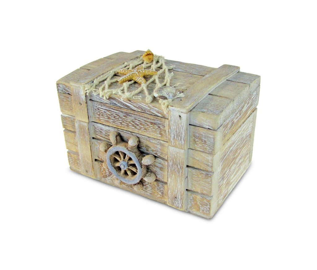 [Australia] - Puzzled Brown Wood Ship's Wheel Vintage Jewelry Box, 4.2 x 2.75 Inch Handcrafted Hinged Starfish Fish Decorations Keepsake Accessory Organizer Storage Trinket Gift Accent Tabletop Home & Kitchen Decor 