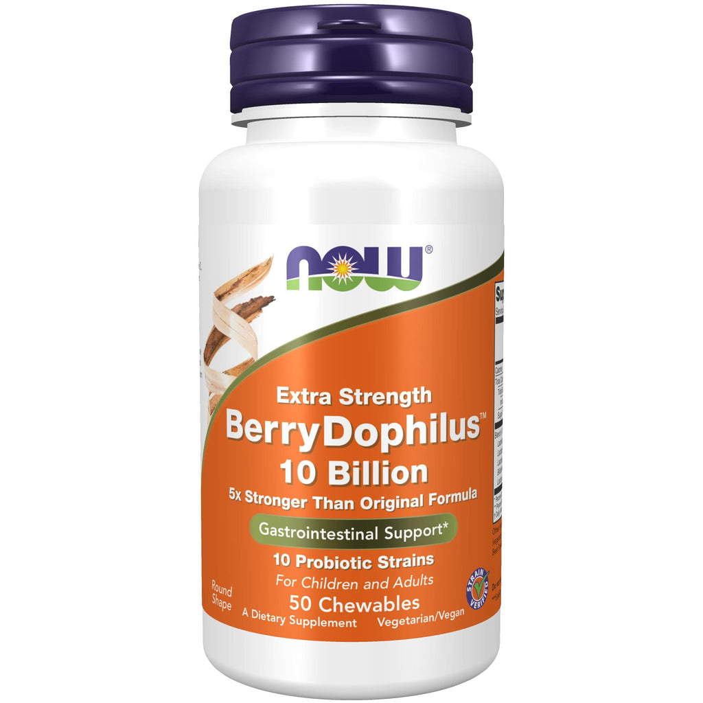 [Australia] - NOW Supplements, BerryDophilus™, Developed for Adults & Children with 10 Probiotic Strains, Extra Strength,Strain Verified, 50 Chewables 