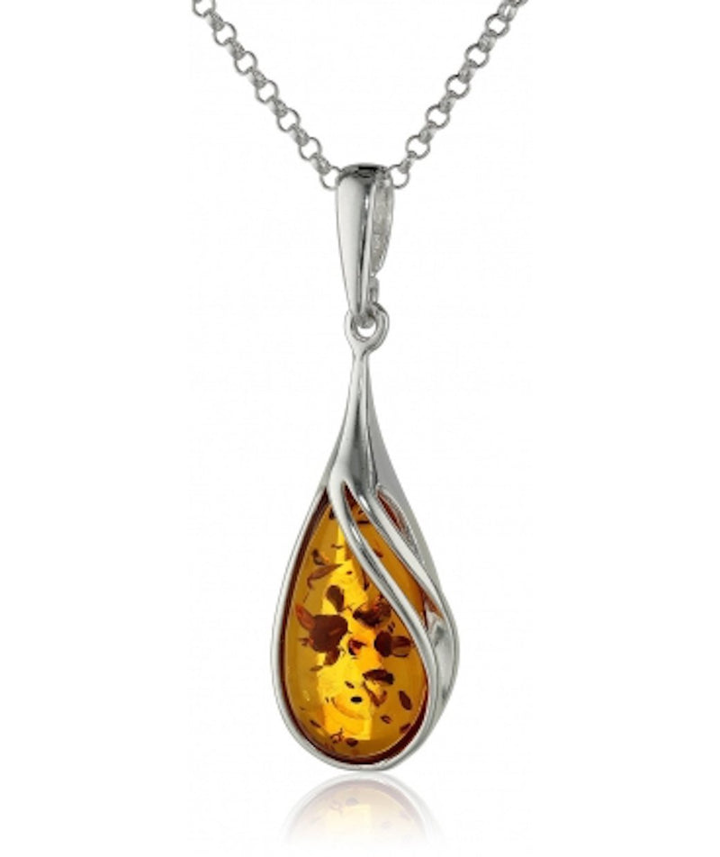 [Australia] - Ian and Valeri Co. Certificate Genuine Amber Sterling Silver Pear Shape Pendant Chain 18" Necklace 