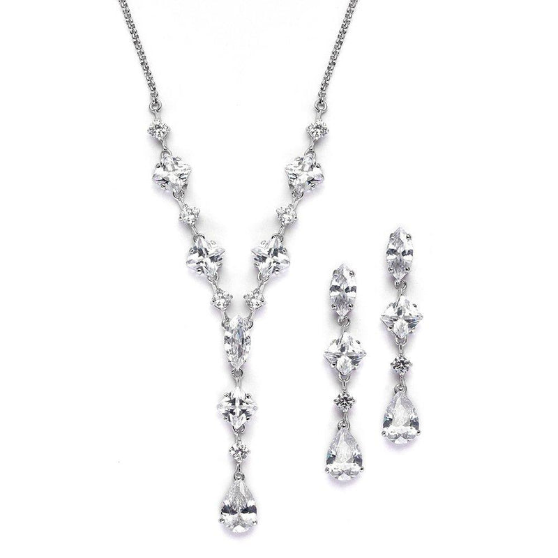 [Australia] - Mariell Silver Platinum Plated Cubic Zirconia Wedding Necklace & Earrings Bridal Jewelry Set For Brides 