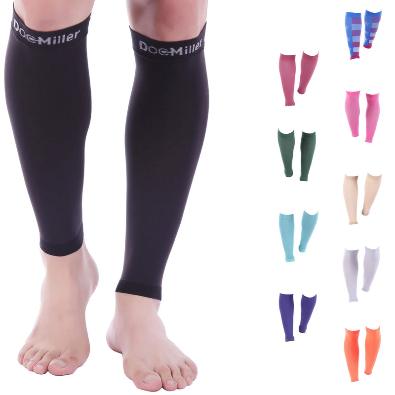 [Australia] - Doc Miller Premium Calf Compression Sleeve 1 Pair 20-30mmHg Graduated Support for Sports Running Circulation Recovery Shin Splints Varicose Veins (Black, Large) Black 