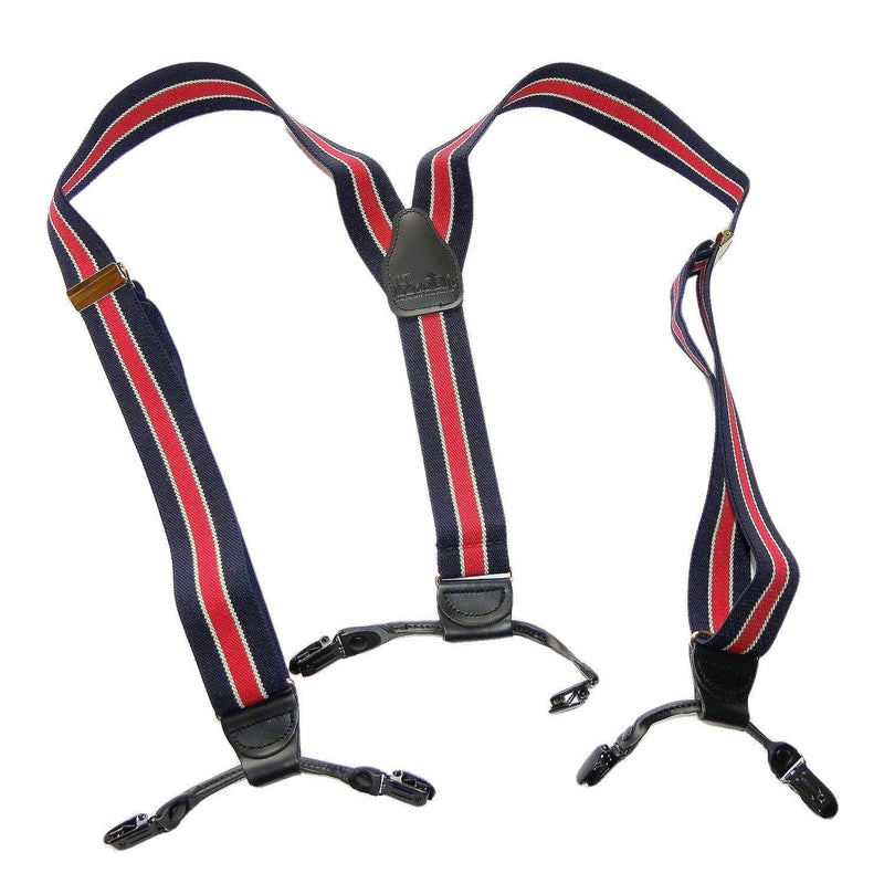 [Australia] - HoldUp American made Navy Blue with Red Striped Dual Clip Double-up Style Suspenders 