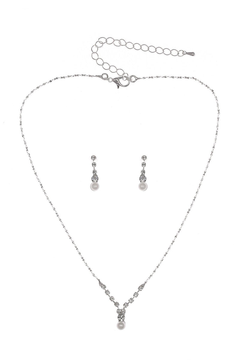 [Australia] - SAMKY Minimalist Elegant Bridal Wedding Crystal Pearl Necklace Earrings Set N306 