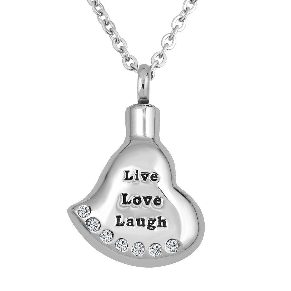 [Australia] - Charmed Craft Stainless Steel Heart Live Love Laugh Human Pet Urn Necklaces Memorial Cremation Ashes Holder Keepsake Jewelry Pendant 