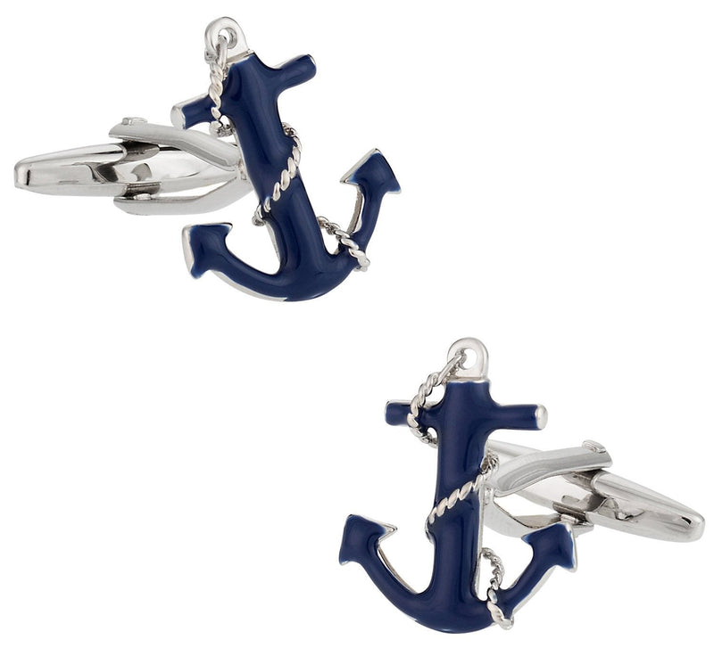 [Australia] - Cuff-Daddy Navy Blue Anchor Rope Preppy Nautical Cufflinks with Presentation Box 