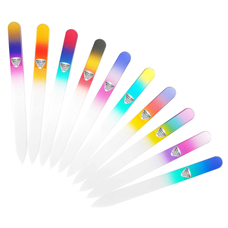 [Australia] - Glass Nail Files for Natural Nails, Fingernail Files, Manicure Set Nail Care, Gentle Comfortable Filing, Leaves Nails Smooth - Bona Fide Beauty 10-Piece Premium Czech Crystal Nail Files 10 Count (Pack of 1) 