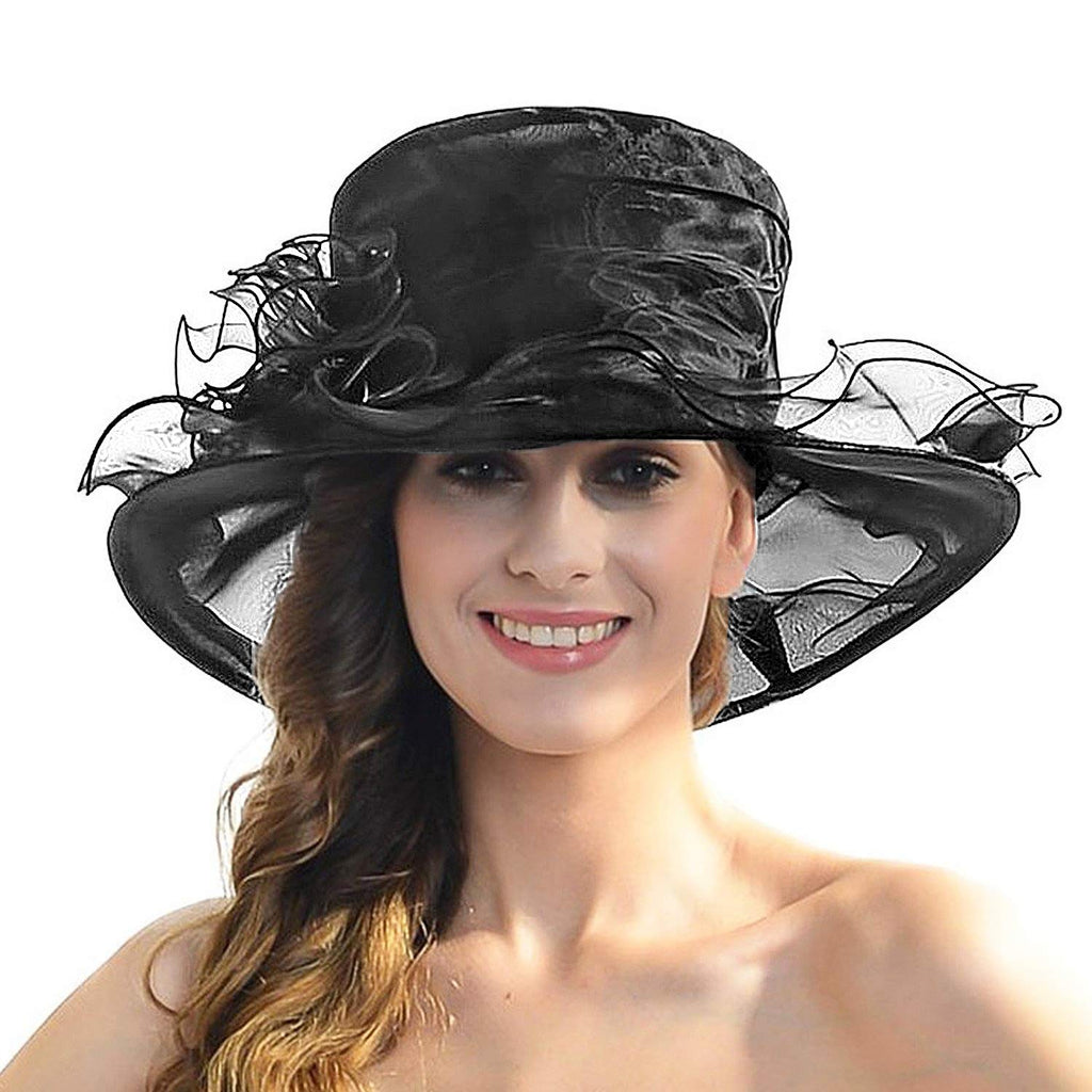 [Australia] - Acecharming Women Organza Kentucky Derby Fascinator Lady Cocktail Tea Party Church Wedding Bridal Flower Hat Black 