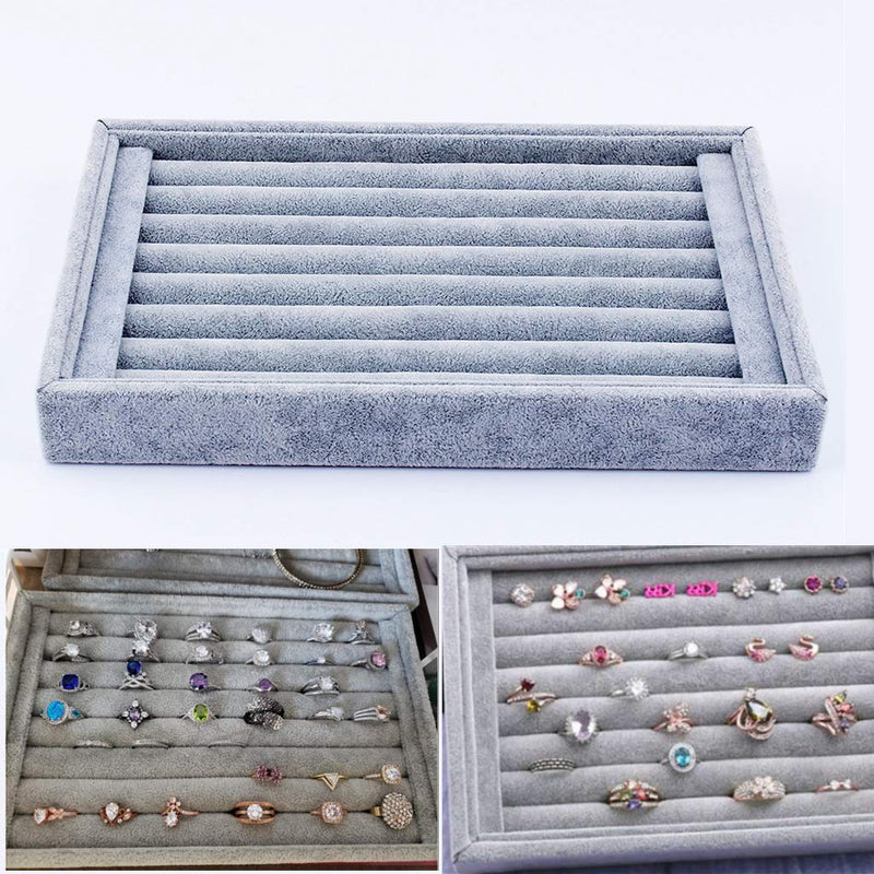 [Australia] - Yosoo Ring Velvet Jewellery Display Box Cufflinks Storage Tray Case Holder Organizer (Grey) Grey 