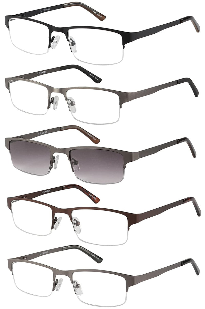 [Australia] - Eyecedar Metal Half-Frame Reading Glasses Men 5-Pack Spring Hinges Stainless Steel Material Includes Sun Readers 2.00 5 Pairs Mix 2.0 x 