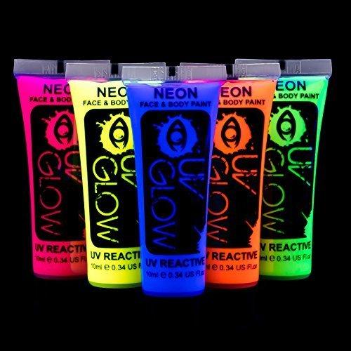 [Australia] - UV Glow Blacklight Neon Face and Body Paint - 0.34oz Set of 5 tubes - Fluorescent 