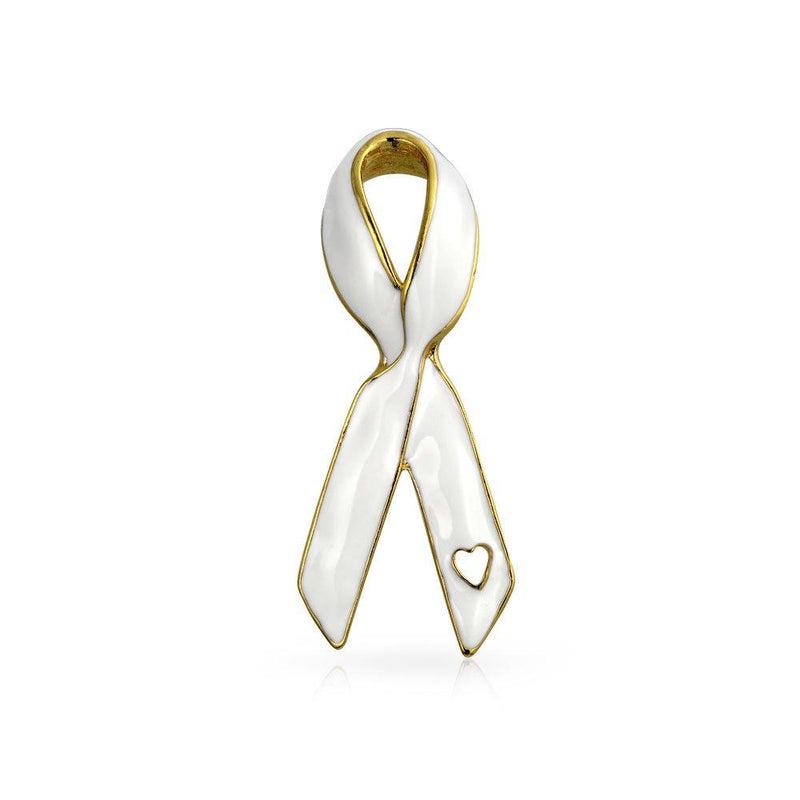 [Australia] - Bling Jewelry Open Heart Enamel Pink Ribbon Support The Cause Breast Cancer Survivor Brooch Pin for Women Silver Gold Plated White 