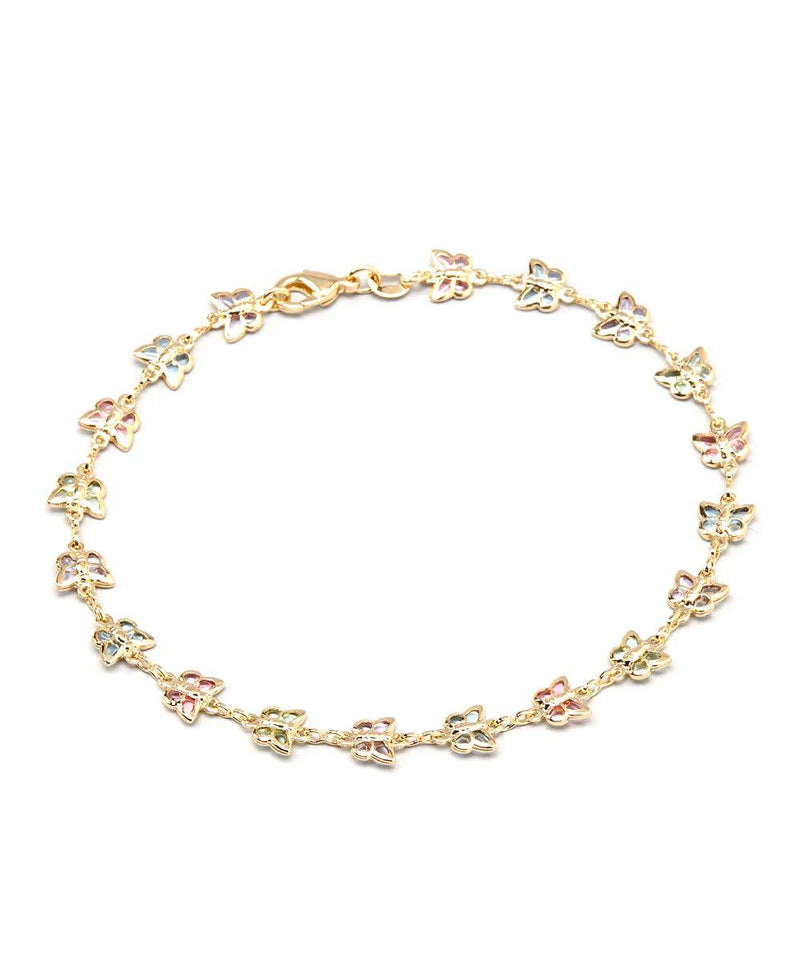 [Australia] - Barzel 18K Gold Plated Gold and Multi Color Crystal Baguette Anklet ANK1187 