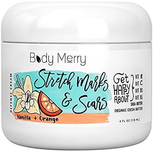 [Australia] - Body Merry Vanilla Orange Stretch Marks & Scars Defense Cream - Daily Scented Moisturizer w Organic Cocoa Butter + Shea + Oils to Help Remove old/new Scars & Stretch Marks 4 Fl Oz (Pack of 1) 