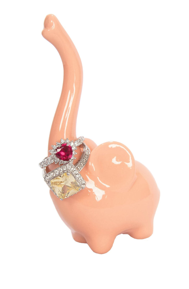 [Australia] - Beth Marie Luxury Boutique Baby Elephant Ring Holder, Coral Ceramic Engagement and Wedding Ring Holder, Measures 2" W x 4" H x 1.25" D 