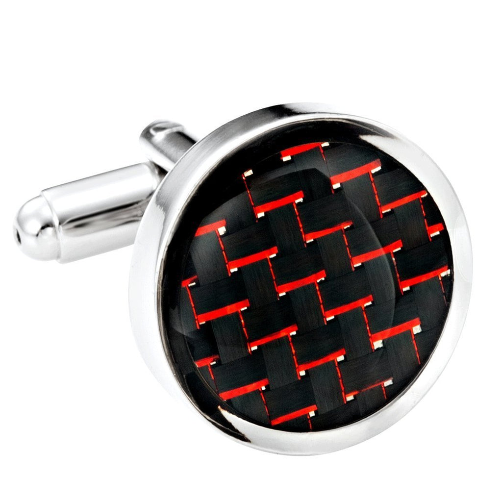 [Australia] - Titanium Men’s Cufflinks Black and Red Carbon Fiber Round Polished 