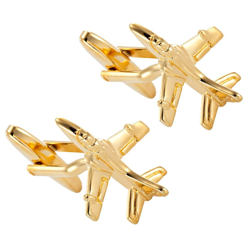 [Australia] - Urban Jewelry Golden Toned Stainless Steel Cufflinks Jet Airplane Cuff Links for Men 