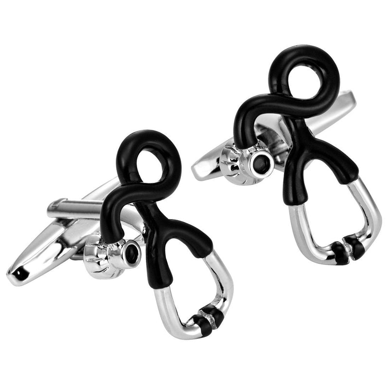 [Australia] - Unusual Doctor Style Stainless Steel Stethoscope Cufflinks for Men (Black, Silver) 