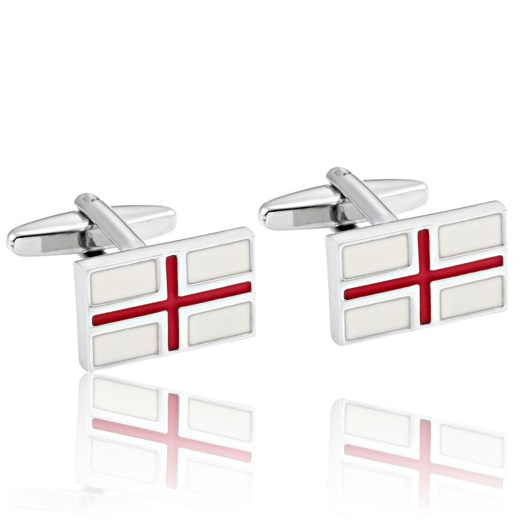 [Australia] - Urban Jewelry Rectangle Men’s Red Cross Cufflinks 316L Stainless Steel Silver Cuff Links 