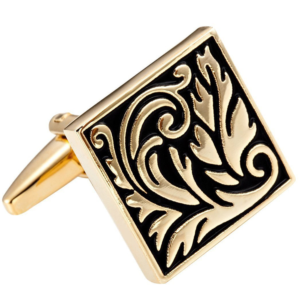 [Australia] - Urban Jewelry Impressive Egyptian Style Scroll Pattern Stainless Steel Cufflinks for Men (Gold, Black) 