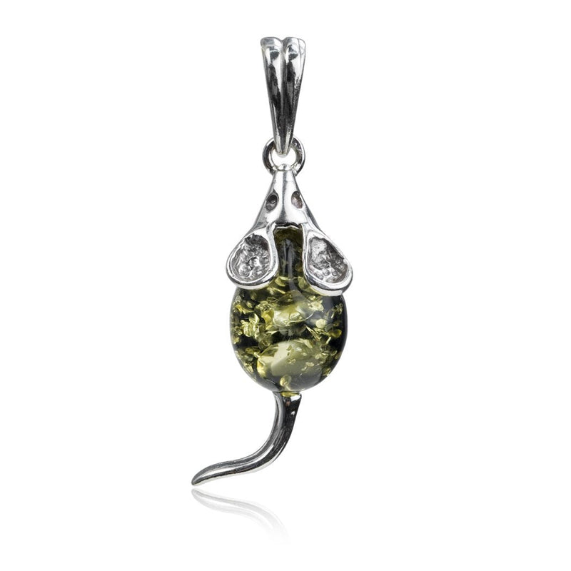 [Australia] - Ian and Valeri Co. Green Amber Sterling Silver Mouse Pendant 