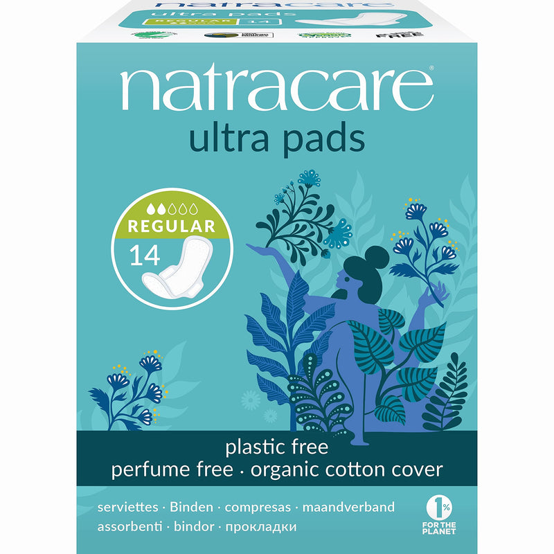 [Australia] - Natracare Slim Fitting Ultra Pads with Wings, Regular, Made with Certified Organic Cotton, Ecologically Certified Cellulose Pulp and Plant Starch (1 Pack, 14 Pads Total)… 