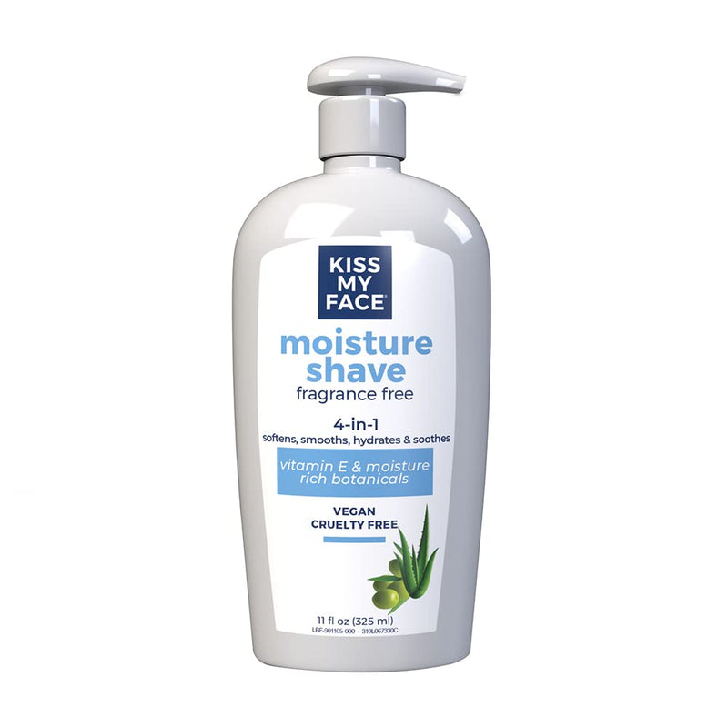 [Australia] - Kiss My Face Fragrance Free Moisture Shave, 4 In 1 Shaving Cream, Cruelty Free And Vegan, With Added Olive Oil And Aloe Leaf Extract, Vitamin E Rich, 11 fl Oz Pump Bottle 11 Fl Oz (Pack of 1) 