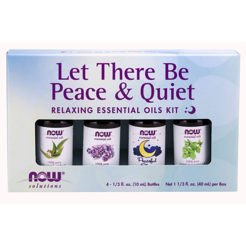 [Australia] - NOW Essential Oils, Let There Be Peace & Quiet Aromatherapy Kit, 4x 10ml Including Lavender Oil, Peppermint Oil, Eucalyptus Oil and Peaceful Sleep Oil Blend With Child Resistant Caps 