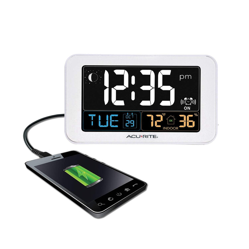 [Australia] - AcuRite Intelli-Time Digital Alarm Clock for Bedroom with USB Charger, Indoor Temperature and Humidity for Heavy Sleepers (13040CA) 