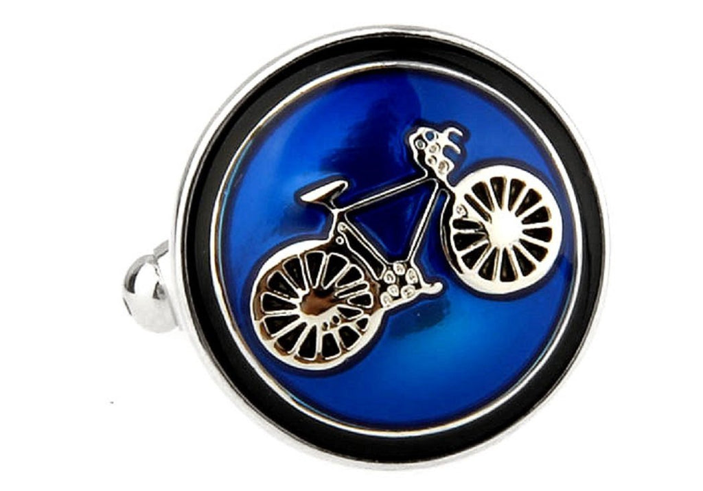 [Australia] - MRCUFF Bike Bicycle Cycling Cyclists Blue Pair Cufflinks in a Presentation Gift Box & Polishing Cloth 