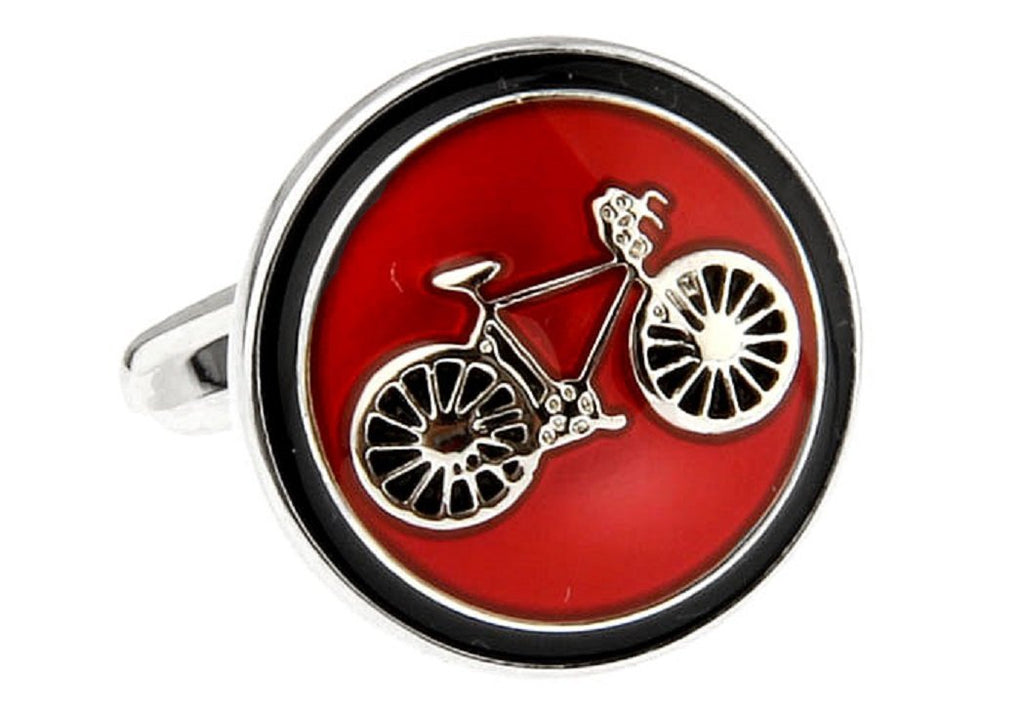 [Australia] - MRCUFF Bike Bicycle Cycling Cyclists Red Pair Cufflinks in a Presentation Gift Box & Polishing Cloth 