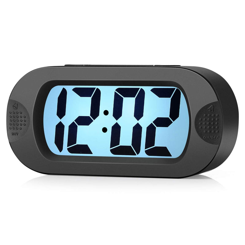 [Australia] - Digital Alarm Clock - Plumeet Travel Clock with Snooze and Nightlight - Easy to Set Simple Bedside Alarm Clocks for Kids - Ascending Sound - Battery Powered (Black) Black 