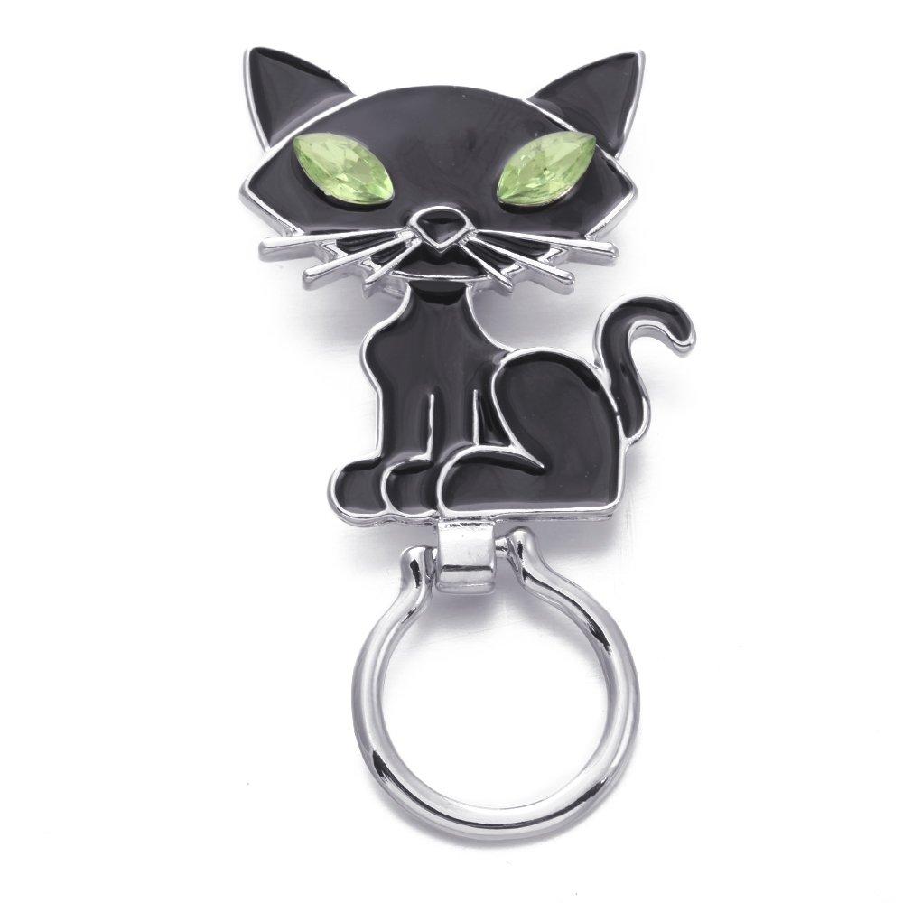 [Australia] - SENFAI Cute Cat Magnetic Eyeglass Holder for Unisex Adult Black silver-plated-base 