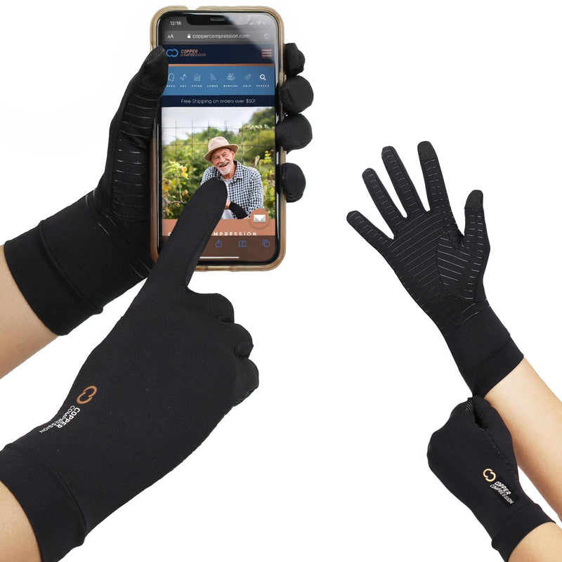 [Australia] - Copper Compression Arthritis Gloves with Touchscreen Tips. Relief for Hand Pain, Carpal Tunnel, Rheumatoid, Inflammation, Tendonitis, Nerve Damage, Trigger Finger, Neuropathy. Fit for Men & Women 