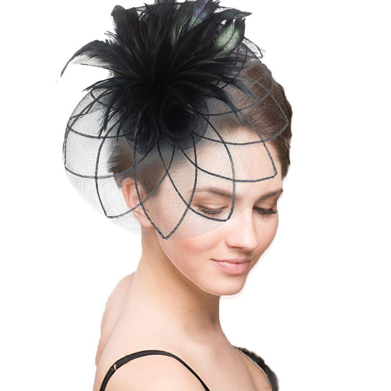 [Australia] - Vivivalue Women Veil Net Fascinator Flower Hats Fascinator Felt Mesh Feather Hair Clip 4 