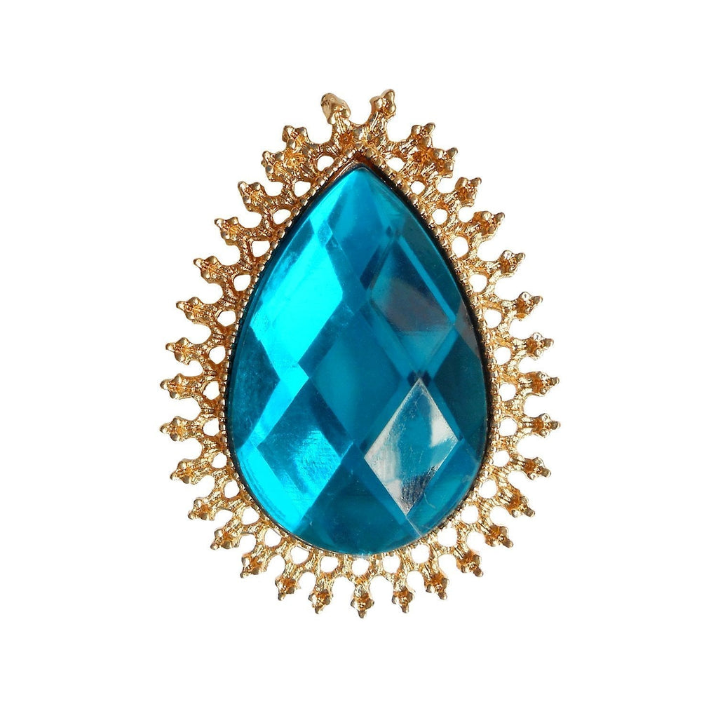 [Australia] - RareLove Vintage Blue Rhinestone Alloy Metal Teardrop Brooch for Women 