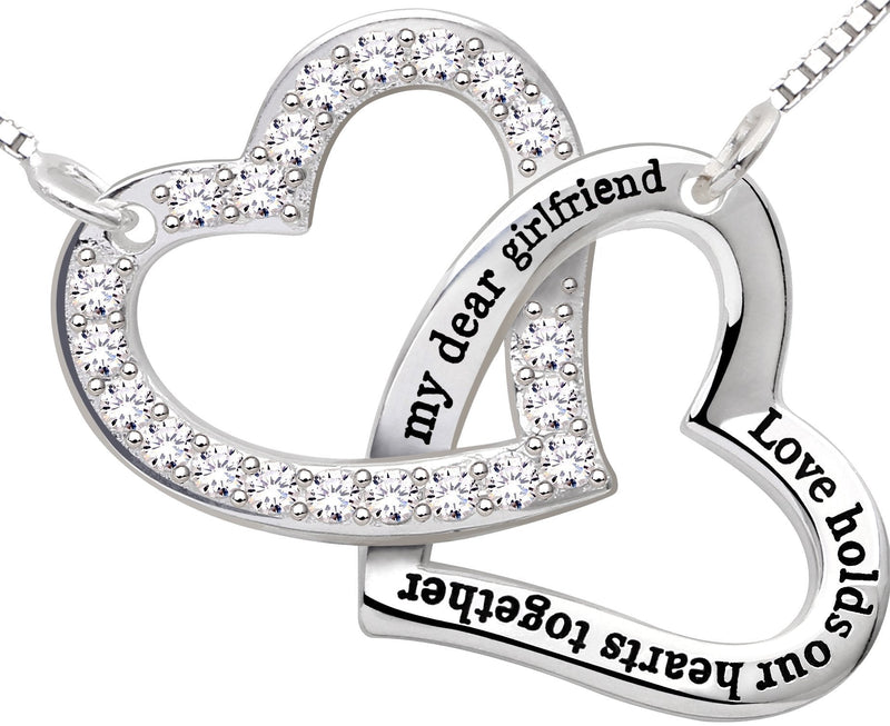 [Australia] - ALOV Sterling Silver My Dear Girlfriend Love Holds Our Hearts Together Love Heart Cubic Zirconia Pendant Necklace 