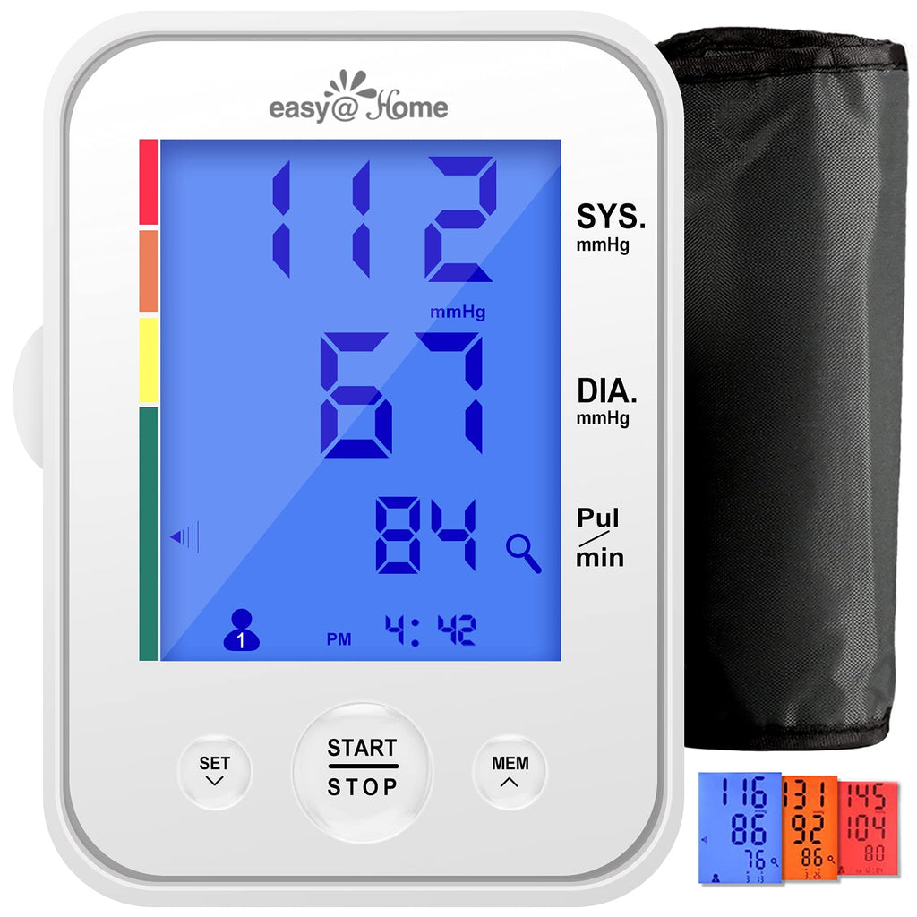 [Australia] - Large Cuff Easy@Home Digital Upper Arm Blood Pressure Monitor (BP Monitor), 3-Color Hypertension Backlit Display and Pulse Meter-FDA Cleared for OTC, IHB Indicator, 2 User, FSA Eligible EBP-095L 