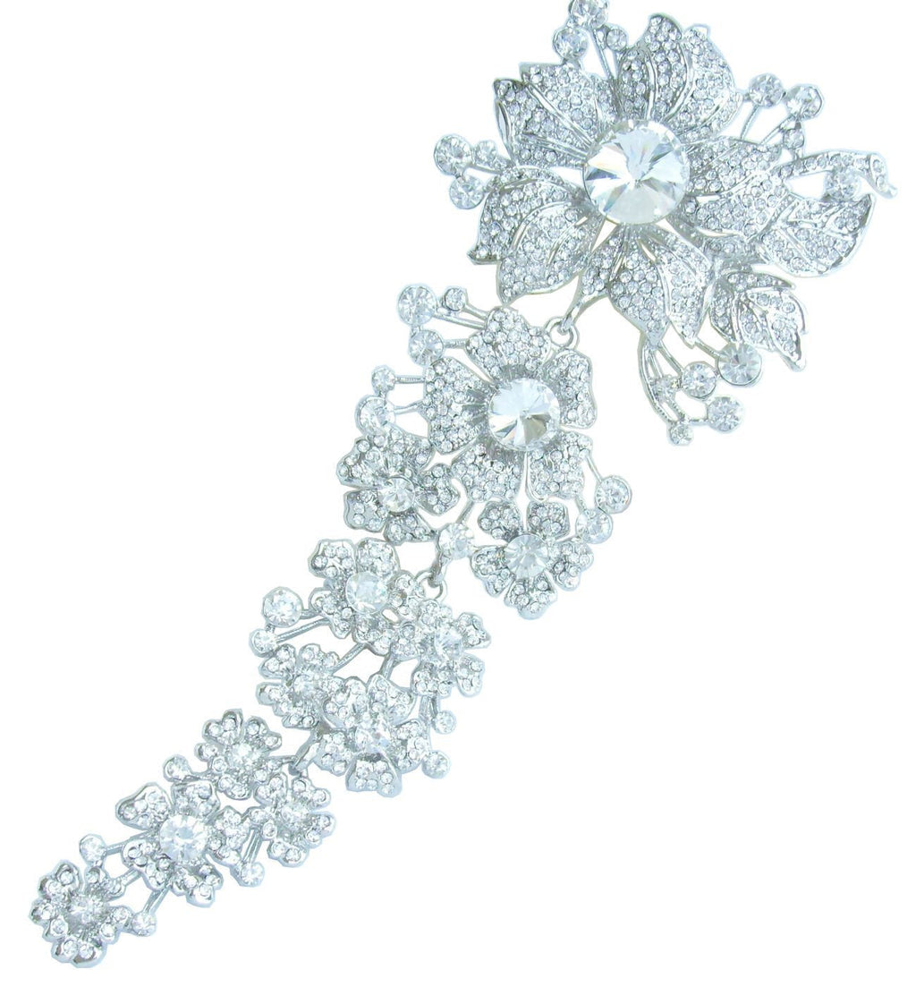 [Australia] - Sindary 7.28" Stylish Long Orchid Flower Large Brooch for Women Pin Austrian Crystal BZ4704 Silver-Tone Clear 