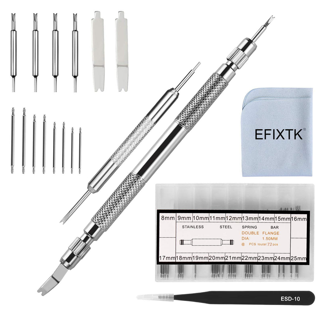 [Australia] - EFIXTK Spring Bar Tool Set with Extra 6 Tips Pins for Watch Wrist Bands Strap Removal Repair Fix Kit,72PCS Extra Watch Pins 